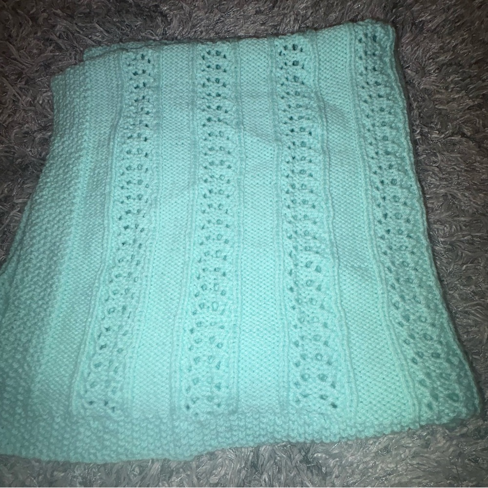 Hand-Knit Textured Baby Blanket in Mint